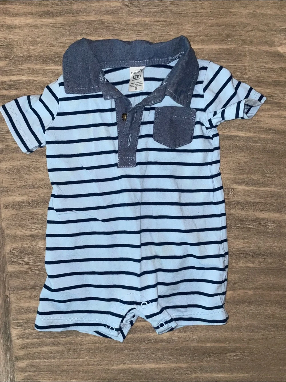 Carter's Light Blue & Navy Striped Polo Onesie/ Romper